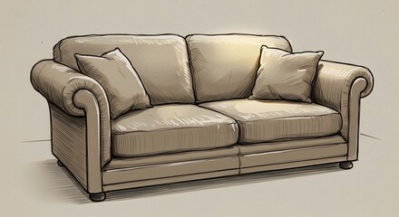 Fototapeta premium Beige two seater sofa illustration