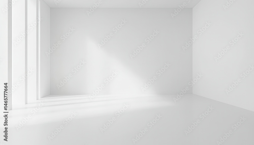 Poster empty white modern room with sunlight streaming through window