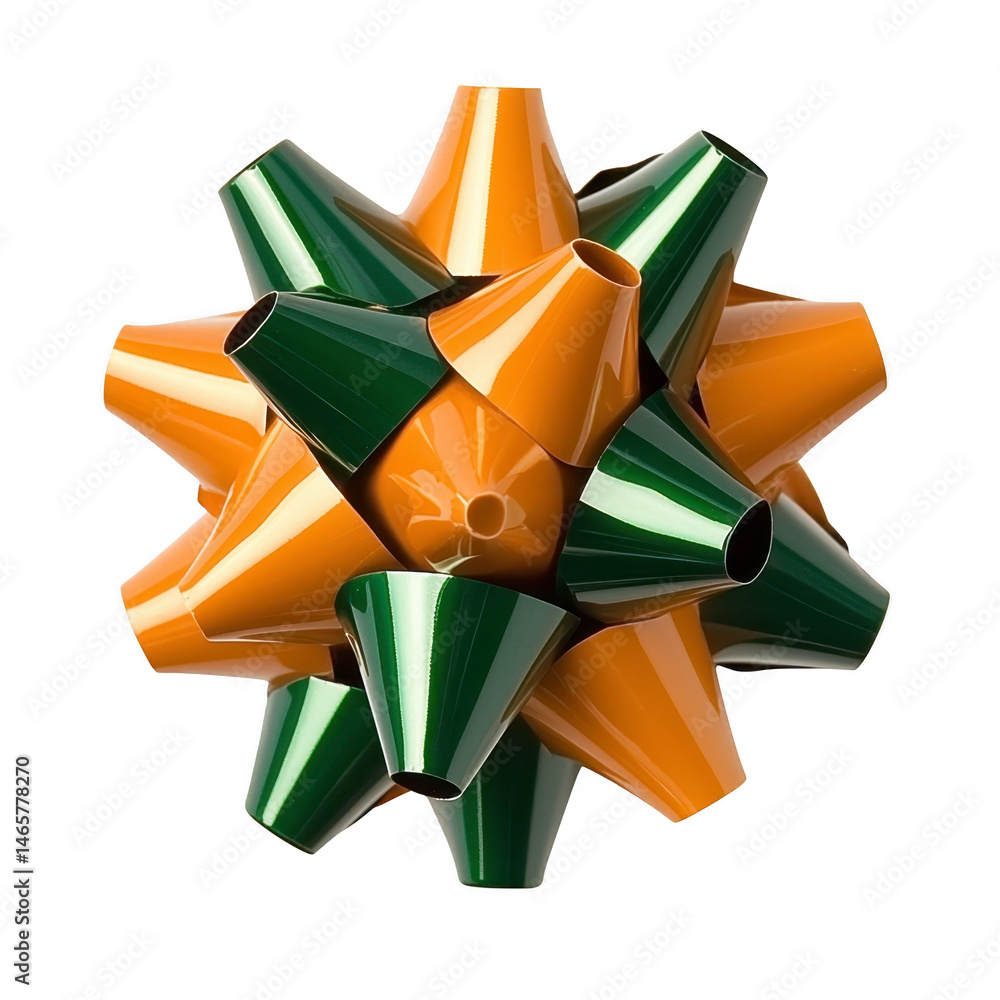 Poster geometric 3d star shape with interlocking orange and green cones creates modern, abstract design. gl
