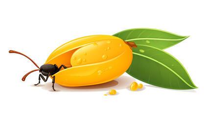 Detailed Illustration of Fresh Mango Infested by Ants on White Background