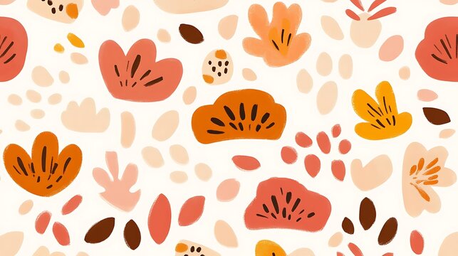 Artistic and Warm Toned Floral Pattern in a Seamless Vector Design Style