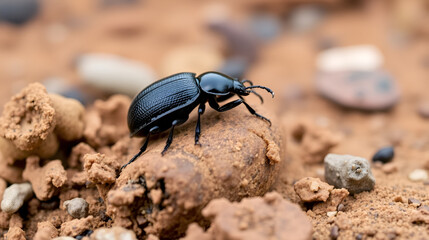 Naklejka premium Flightless Dung Beetle, Circellium bacchus, roll dung ball, Addo Elephant National Park, South Africa