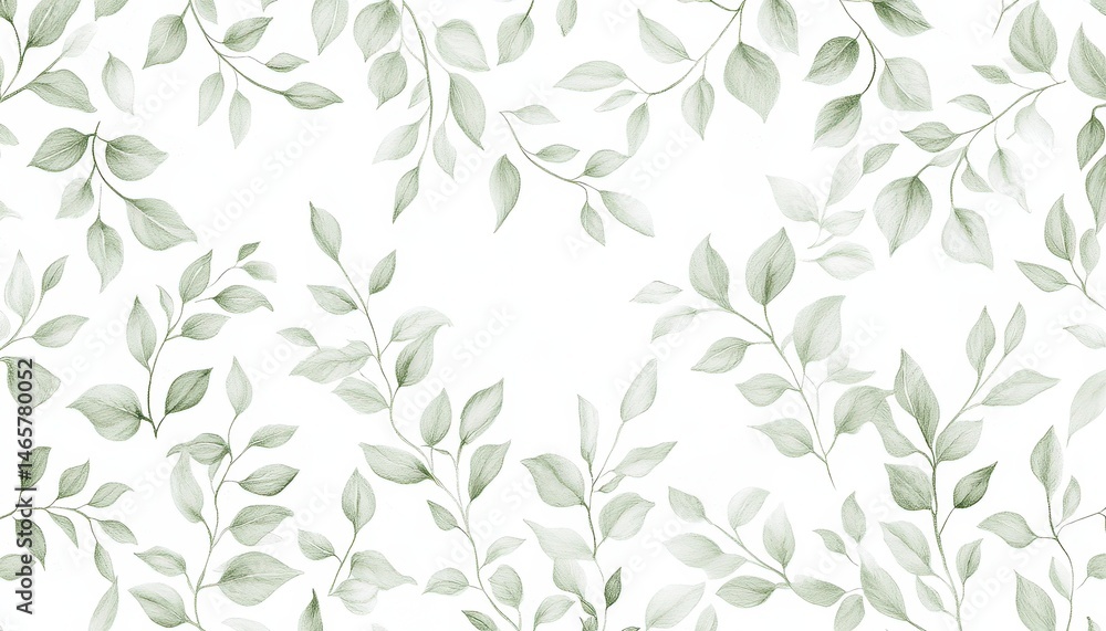 Poster sage green leaf pattern on white background
