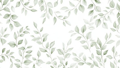 Sage Green Leaf Pattern on White Background
