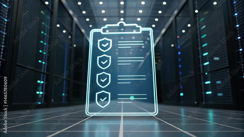 Aufkleber high tech data security concept featu digital shield icons on a transparent clipboard overlay with m