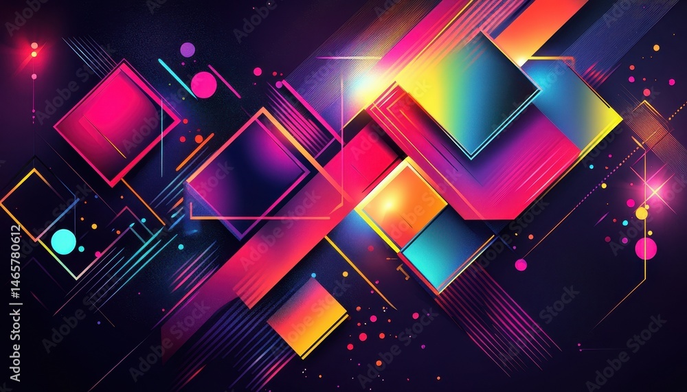 Fototapete Vibrant Abstract Geometric Background with Colorful Squares and Dynamic Lines