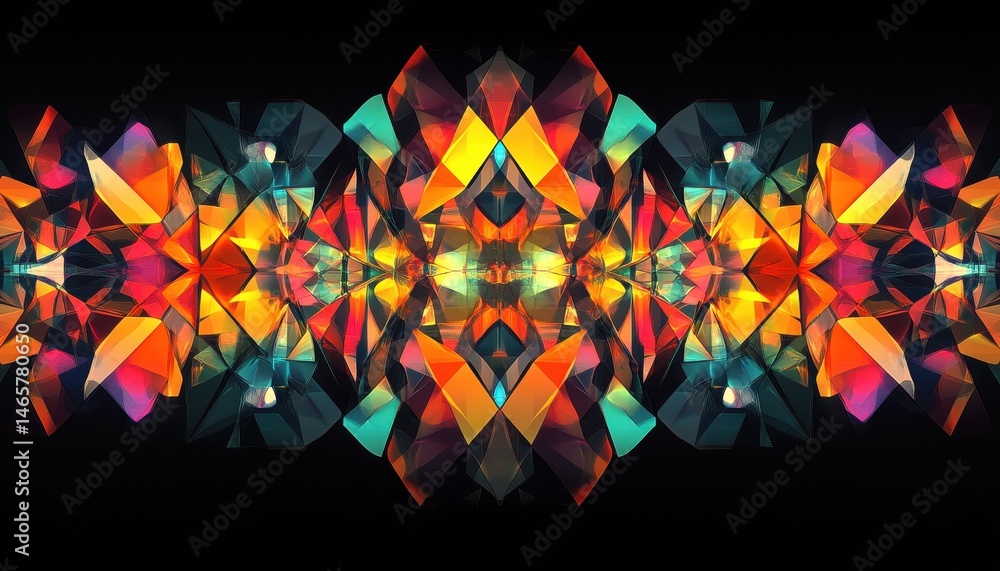 Poster vibrant abstract geometric pattern with bright colors and symmetrical design
