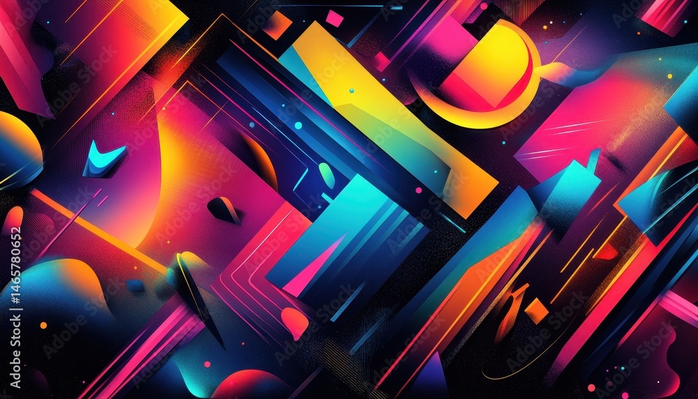 Poster vibrant abstract geometric design with dynamic shapes and intense colors