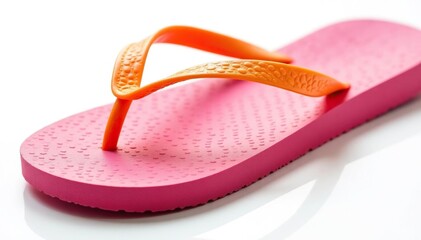 Fototapeta premium Close-up view of a flip-flop isolated against a bright white backdrop , white background, rubber, accessory