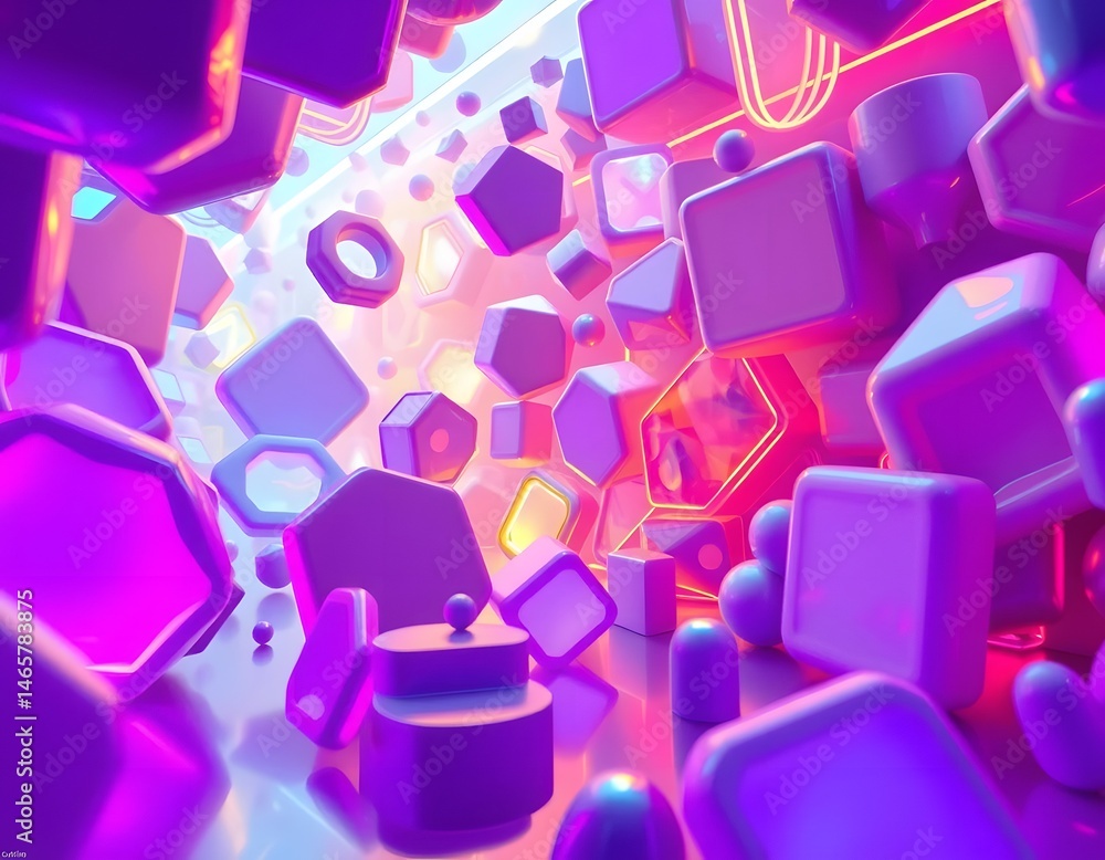 Poster abstract shapes dance in neon light, a futuristic design showcasing dynamic 3d elements. soft lighti