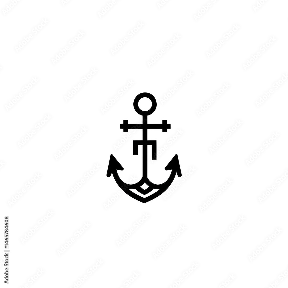 Poster simple black anchor symbol with crossbar and loop at top, representing stability and strength. desig