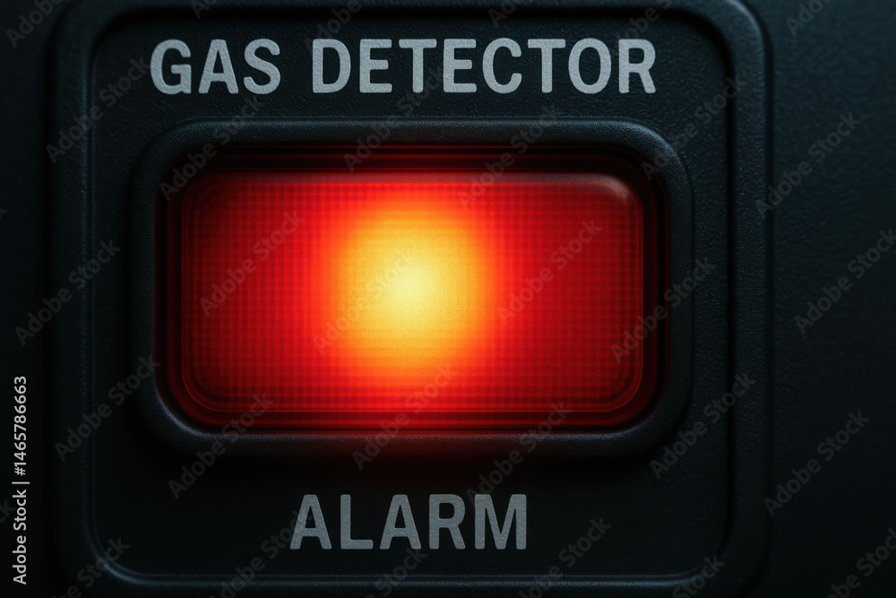 Poster gas detector alarm light glowing red for safety inspection and monitoring in industry to prevent haz