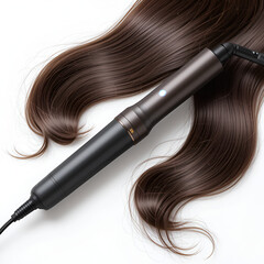 Naklejka premium The concept of gentle hair alignment Electric curling iron hair straightener with ceramic plates 3d render on white background
