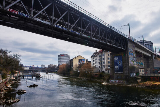 Above ground train in Zurich, Switzerland, Europe