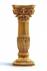 Ornate golden classical column with intricate floral and scrollwork carvings on a fluted shaft, exuding elegance and historical grandeur