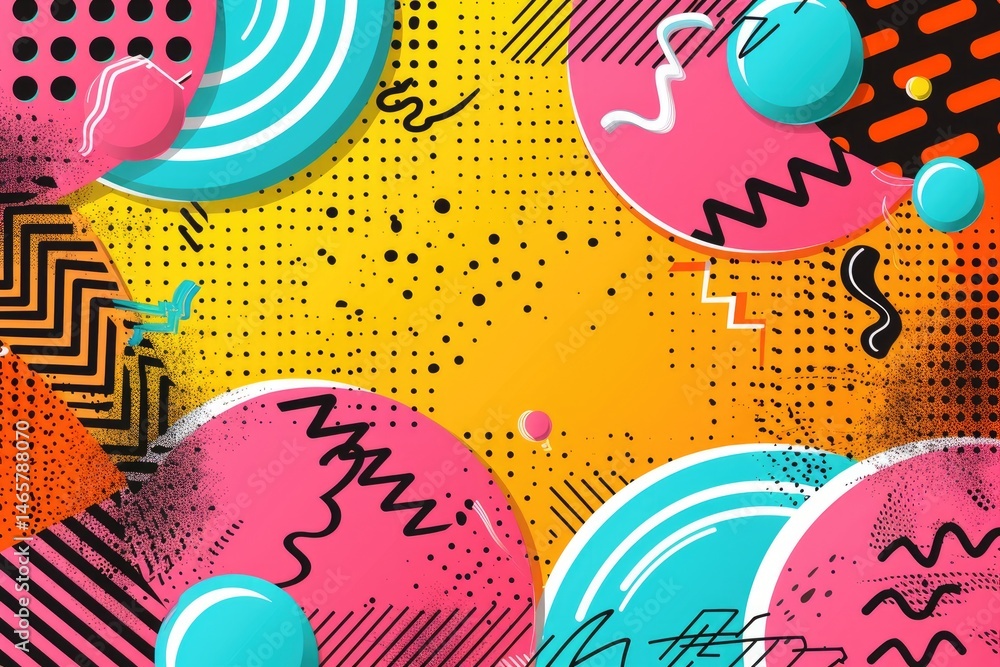 Poster colorful abstract design with geometric shapes and patterns.