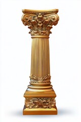 ornate golden classical column with acanthus leaves and scroll details on top and base against white background