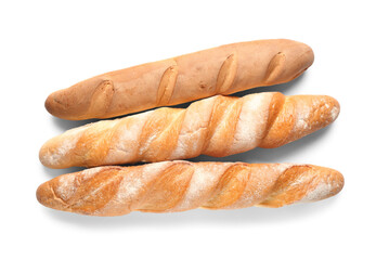 Fresh baguettes on white background