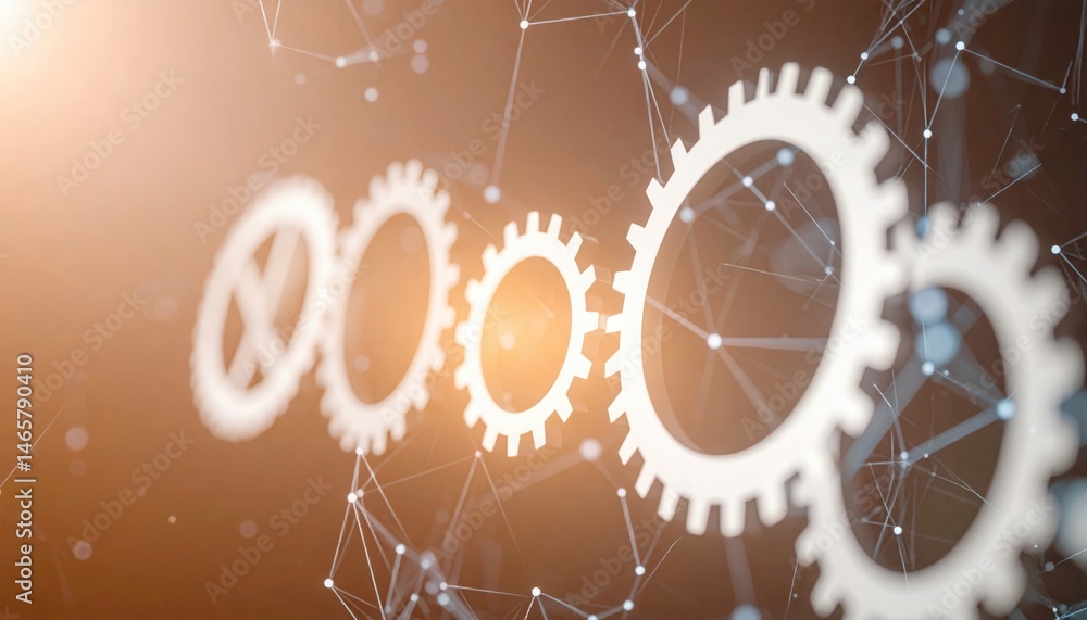 Poster digital interconnected gears representing technology innovation collaboration enginee automation sys