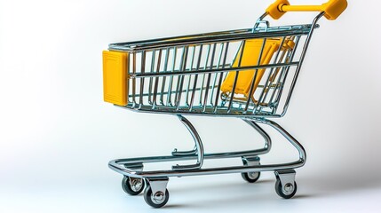 Miniature Shopping Cart on White Background: A Symbol of Consumerism and Retail