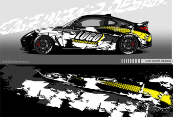 Illustration vector grahic of Car wrap decal with abstract design. Black yellow colour. Livery car editable. Mockup template sticker vinyl for racing, rally, or daily use.   © Gayuhdesu