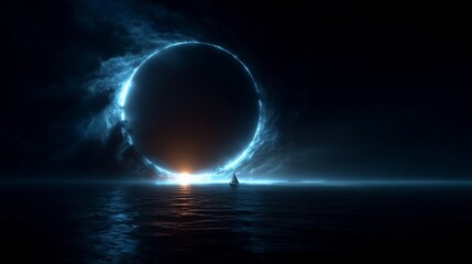 Obraz premium Mystical Night Eclipse Over Ocean