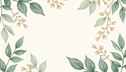 Vibrant Watercolor Floral Background with Green Leaves and Blossoms
