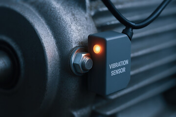 Vibration sensor attached to industrial machinery for inspection and monitoring in industry ensuring operational safety and efficiency