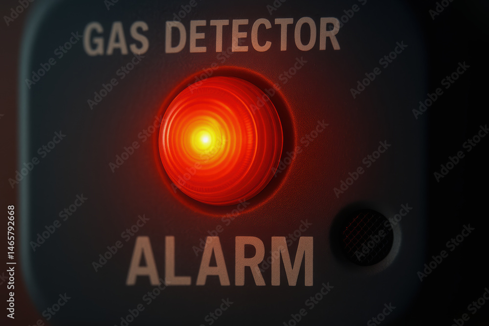 Poster gas detector alarm with red light for safety inspection and monitoring in industry to prevent hazard