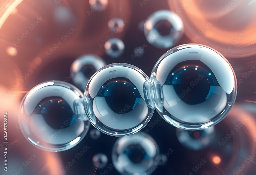 Poster Abstract Bubbles Surrounded By Light Trails, A Captivating Display Of Three-dimensional Forms. Shimmering Spheres Capture Light. Creating A Dynamic And Visually Stunning Composition For Various
