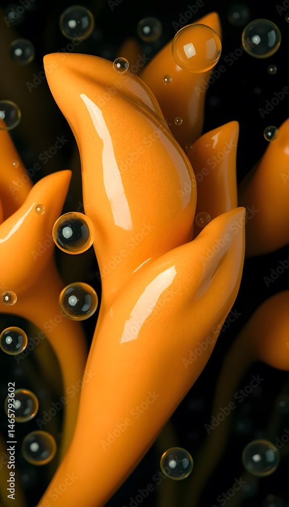 Aufkleber abstract plant forms with gleaming surfaces and floating spheres, a calming organic design. digital 