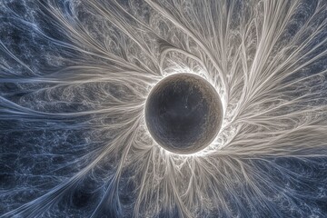 Abstract celestial body surrounded by filaments
