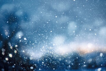 Magical snowfall in a serene winter landscape.