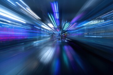 Fototapeta premium Abstract motion blur of vibrant city lights at night.