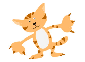 A vibrant cartoon tiger drawn with crayons, featuring bold colors and a playful design, ideal for children’s creativity and learning about wildlife.

