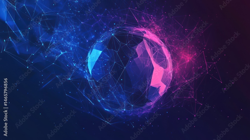 Aufkleber abstract polygonal sphere, connected dots and lines with vibrant color gradient effect