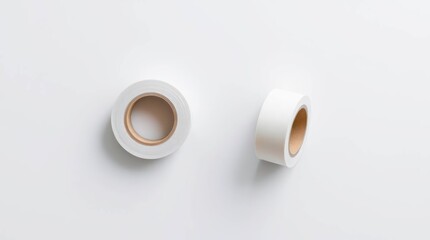 Two rolls of white adhesive tape on a white background