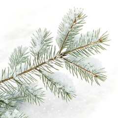 Snowy Spruce Branch Close Up Winter Nature Holiday Background