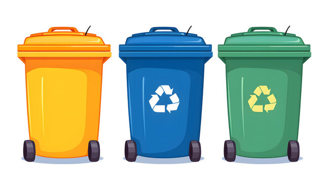 Professional illustration of three dustbins on white background for waste segregation campaigns