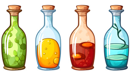 Professional illustration of various bottles on a white background for commercial use