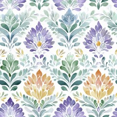 Fototapeta premium Seamless pattern of watercolor damask flowers in soft pastel colors