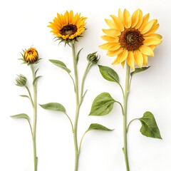 Fototapeta premium Sunflower Growth Stages Fresh Flower Still Life On White Background