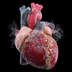 Obraz premium Detailed anatomical model of the human heart on black background.