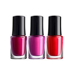 Obraz premium Set of three nail polish bottles in bold colors isolated [Transparent Background PNG]. 