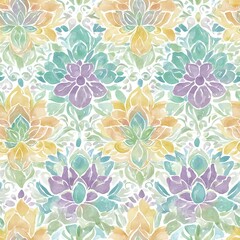 Fototapeta premium Seamless pattern of watercolor damask flowers in soft pastel colors