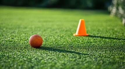 Precision on the Green: A Ball and Cone on Synthetic Turf Training Ground