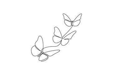 Continuous one line drawing of Flying butterfly. Single line drawing illustration of a lots of butterflies. Spring summer sticker concept vector art. Doodle line illustration.