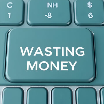 Stop Wasting Money is an imperative statement that advises someone to cease spending money carelessly or frivolously, text button on keyboard