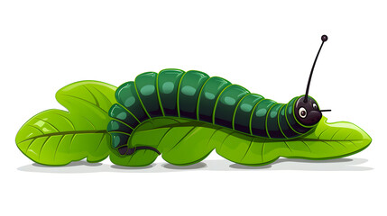 Macro shot of a millipede crawling on a vibrant green leaf in nature illustration