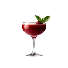 Elegant Red Cocktail in Coupe Glass with Cherry and Mint Garnish